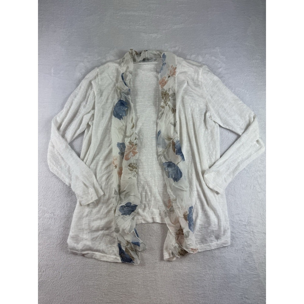 Elena Baldi‎ Cardi Sz 2XL taly Flowy Floral Silk Linen Topper Cottage Coastal